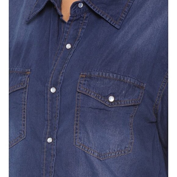 Revolve One Teaspoon Denim Button Down front Jean Shirt Chambray Dark wash XS - Picture 11 of 16
